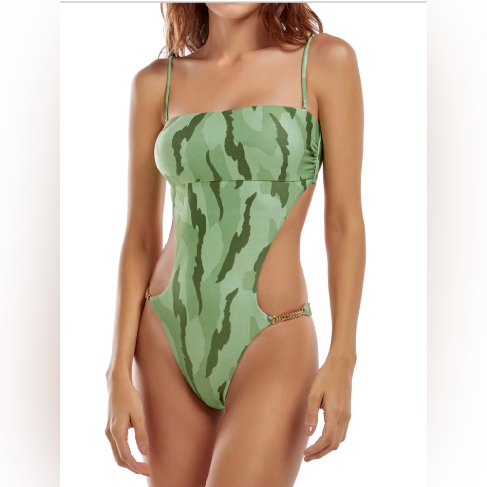 New Vix Green Camo Cutout One-Piece Swimsuit L